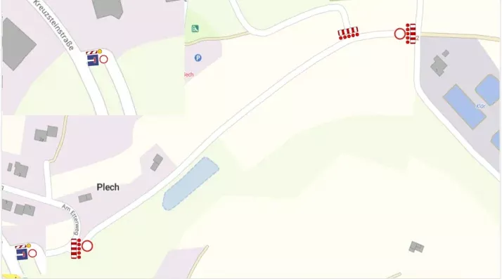Landkartenausschnitt der gesperrten Straße