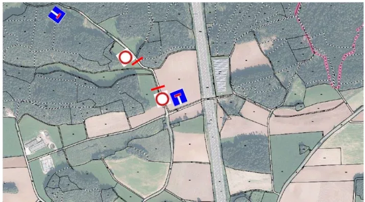 Landkarte mit der Sperre der Landwirtschaftlichen Straße östlich der Autobahn A9 bei Ottenhof